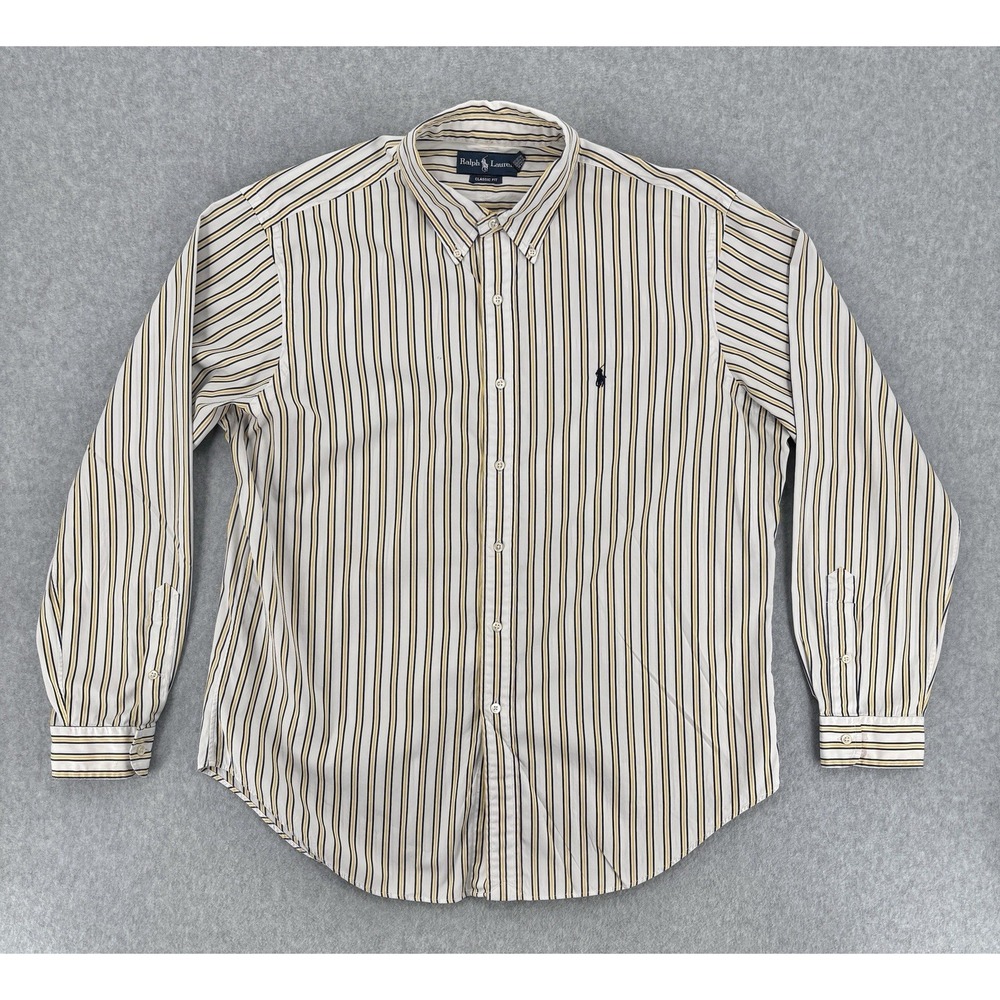 Ralph Lauren Classic Fit Button Down Shirt XL White Striped Cotton